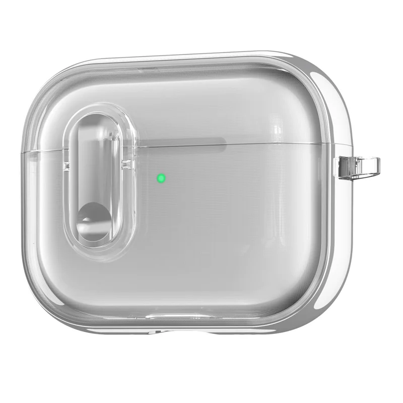 For AirPods Pro 3 Case Gennemsigtig Elektropladeret TPU PC Hovedtelefonbeskyttelse med Låsebeslag / Karabinhage - Sølv