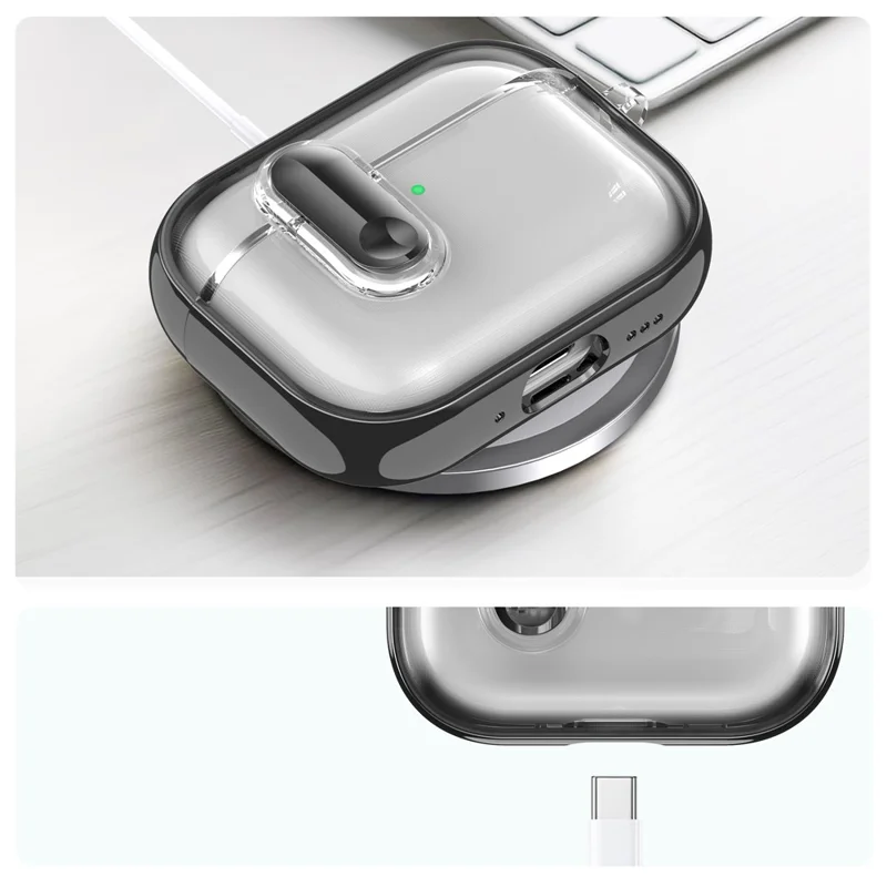 For AirPods Pro 3 Case Gennemsigtig Elektropladeret TPU PC Hovedtelefonbeskyttelse med Låsebeslag / Karabinhage - Sølv