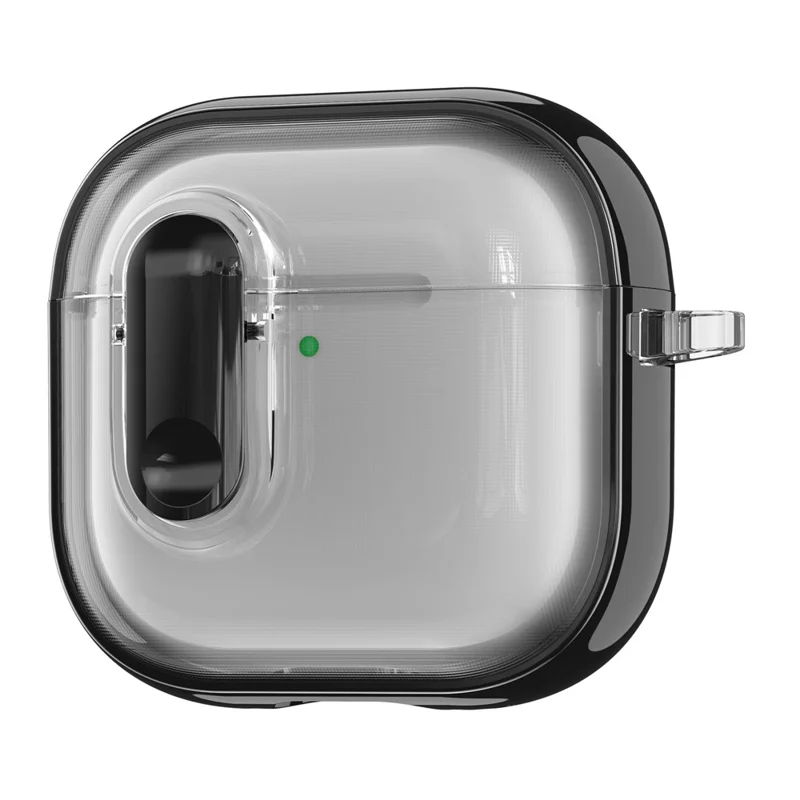 For AirPods 4 with ANC Case Clear Electroplated TPU PC Earbuds Cover with Lock Clasp  /  Carabiner - Black