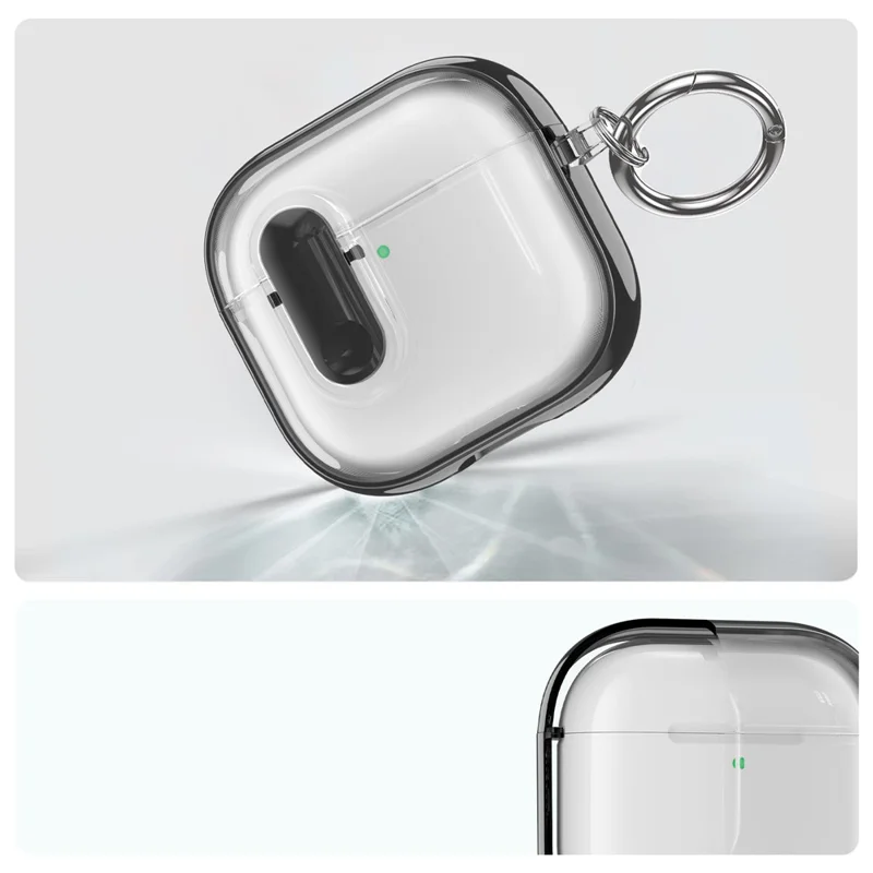 For AirPods 4 with ANC Case Clear Electroplated TPU PC Earbuds Cover with Lock Clasp  /  Carabiner - Black