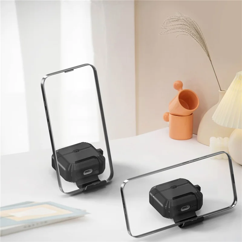 For AirPods 4 with ANC Case Foldable Stand TPU PC Earbuds Cover with Carabiner - Black