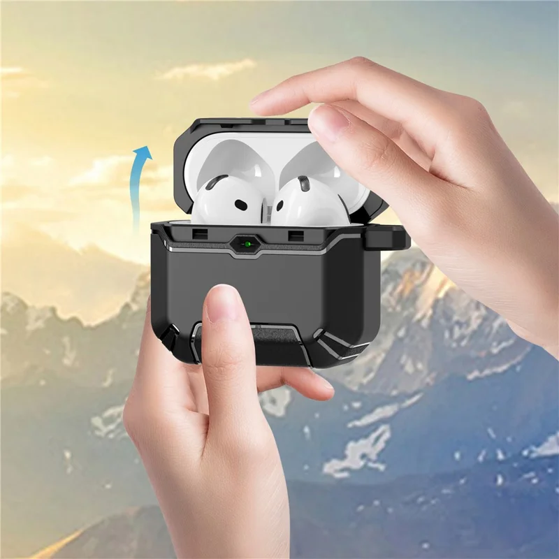 For AirPods 4 with ANC Case Foldable Stand TPU PC Earbuds Cover with Carabiner - Black