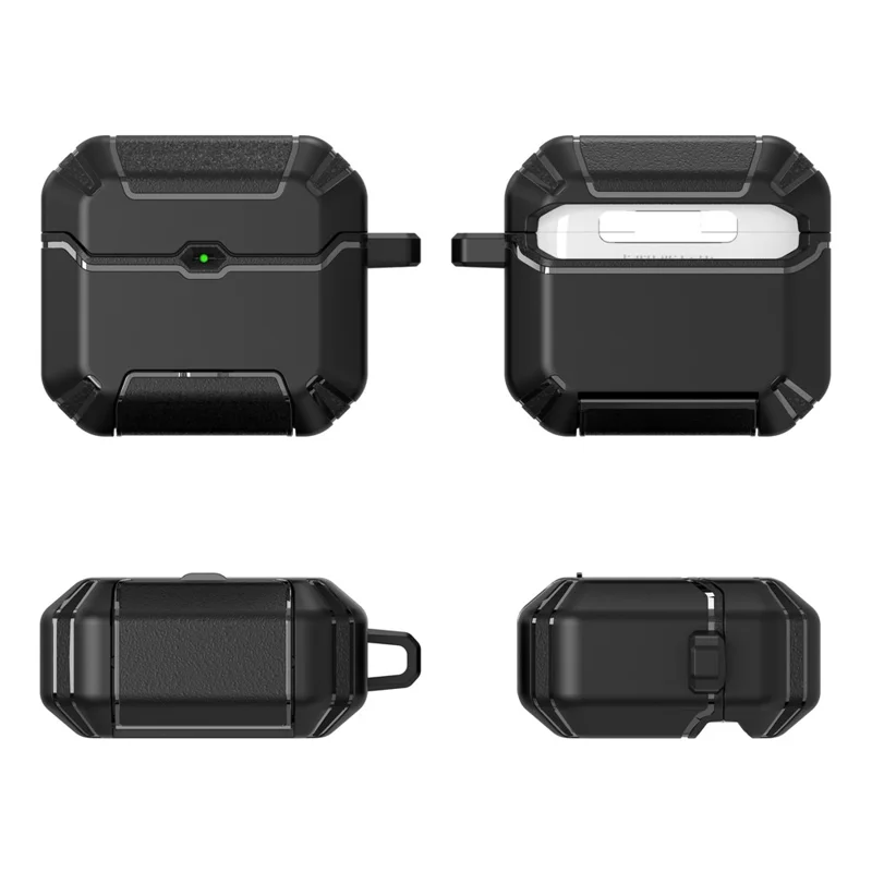 For AirPods 4 with ANC Case Foldable Stand TPU PC Earbuds Cover with Carabiner - Black