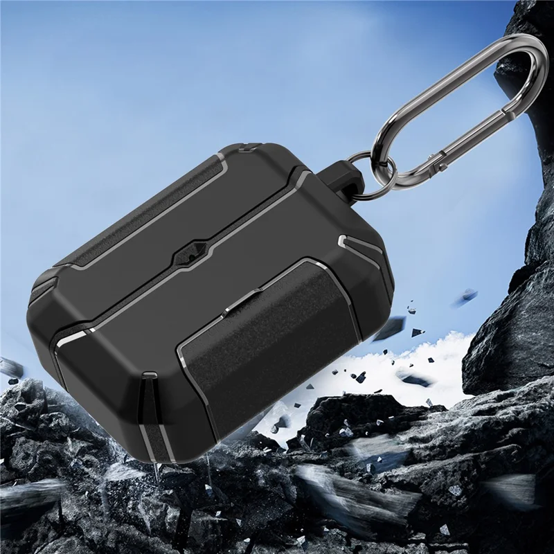 Til AirPods Pro 2 Case Foldable Stand TPU PC Ørepuds Cover med Carabiner - Sort
