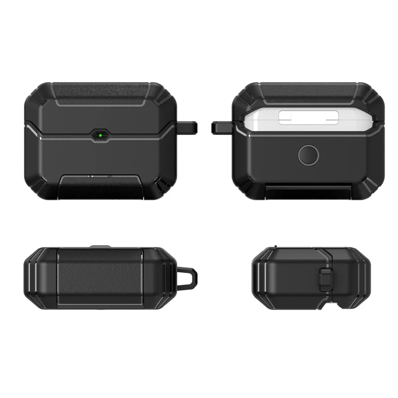 Til AirPods Pro 2 Case Foldable Stand TPU PC Ørepuds Cover med Carabiner - Sort