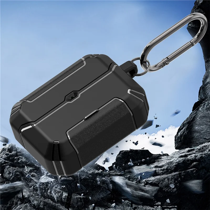 Til AirPods Pro 3 Case Foldable Stand TPU PC Ørepuds Cover med Carabiner - Sort