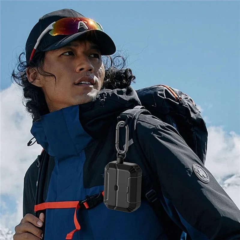 Til AirPods Pro 3 Case Foldable Stand TPU PC Ørepuds Cover med Carabiner - Sort