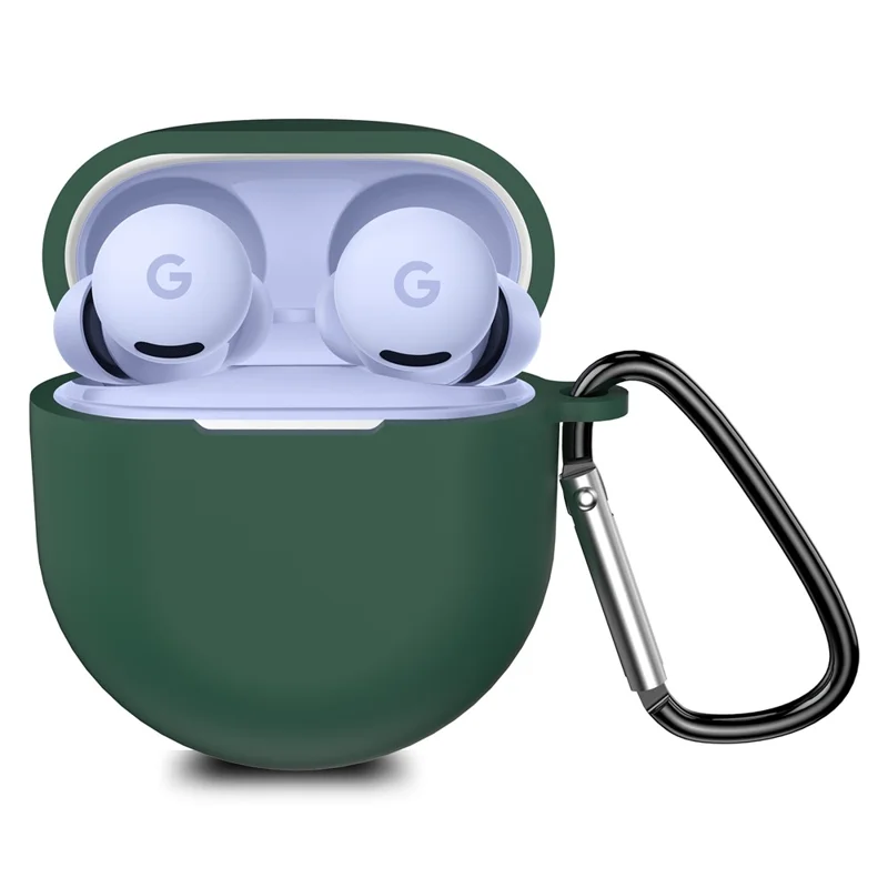For Google Pixel Buds 2a Soft Silicone Case Scratch Resistant Earphone Cover with Carabiner - Green