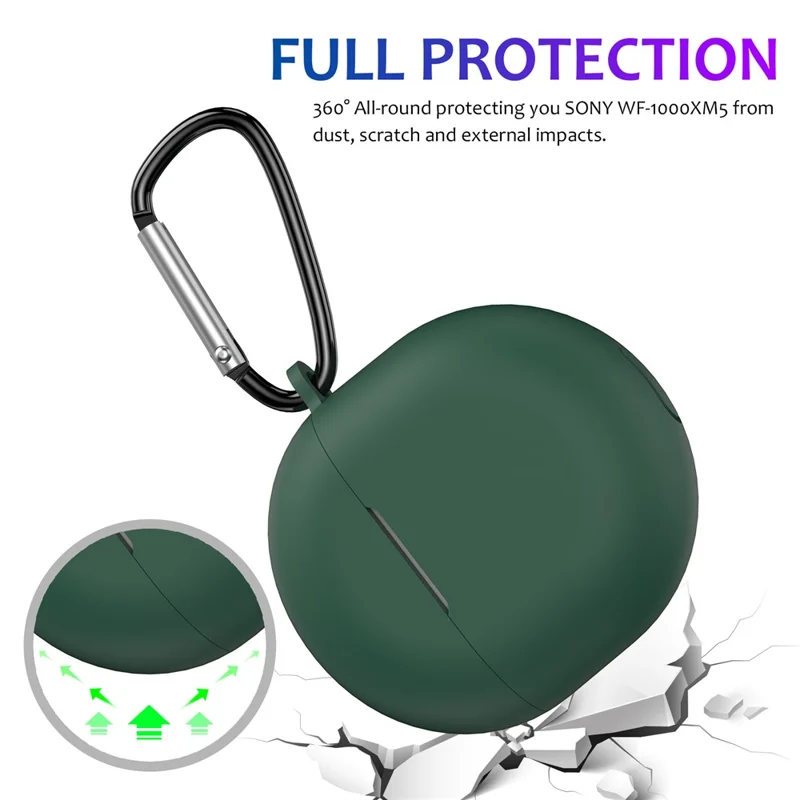 For Google Pixel Buds 2a Soft Silicone Case Scratch Resistant Earphone Cover with Carabiner - Green