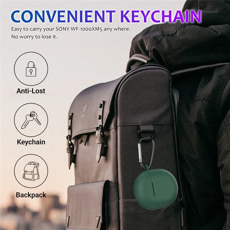 For Google Pixel Buds 2a Soft Silicone Case Scratch Resistant Earphone Cover with Carabiner - Green