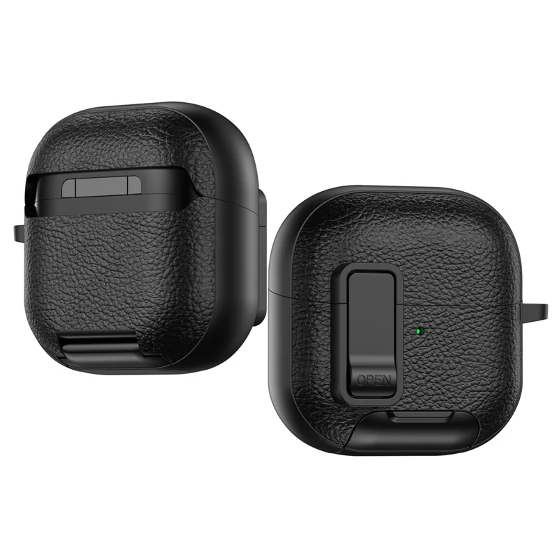 For Huawei FreeClip 2 Protective Case Leather Textured Lock Design Wireless Earbuds Cover with Phone Stand Function / Buckle - Black