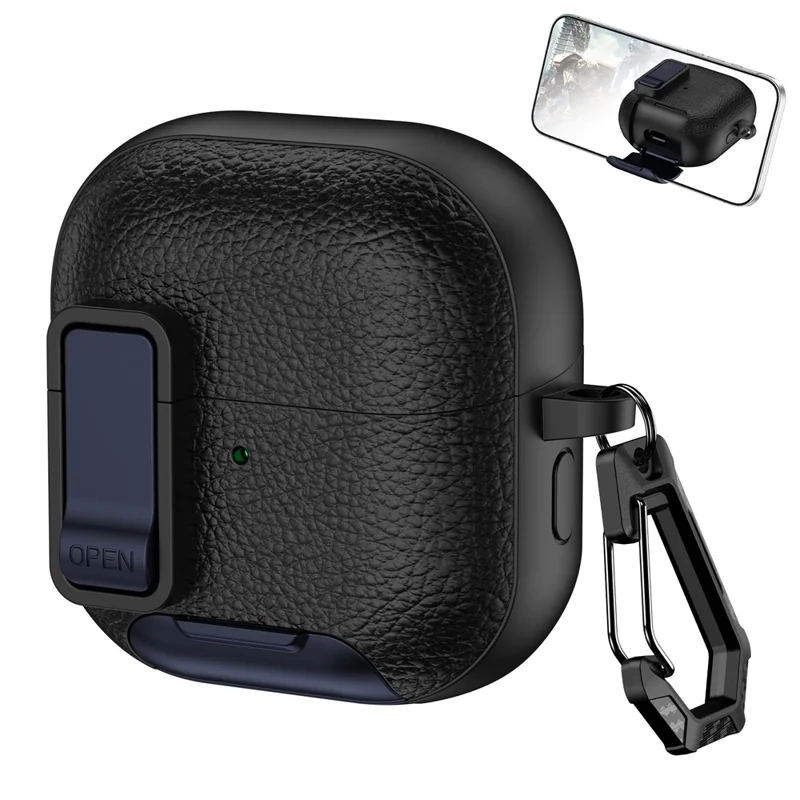 For Huawei FreeClip 2 Protective Case Leather Textured Lock Design Wireless Earbuds Cover with Phone Stand Function / Buckle - Black  /  Blue