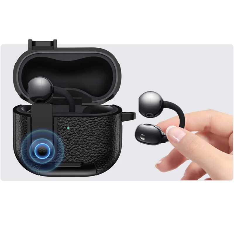 For Huawei FreeClip 2 Protective Case Leather Textured Lock Design Wireless Earbuds Cover with Phone Stand Function / Buckle - Dark Blue