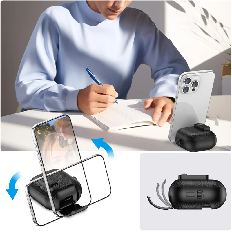 For Huawei FreeClip 2 Protective Case Leather Textured Lock Design Wireless Earbuds Cover with Phone Stand Function / Buckle - Dark Blue