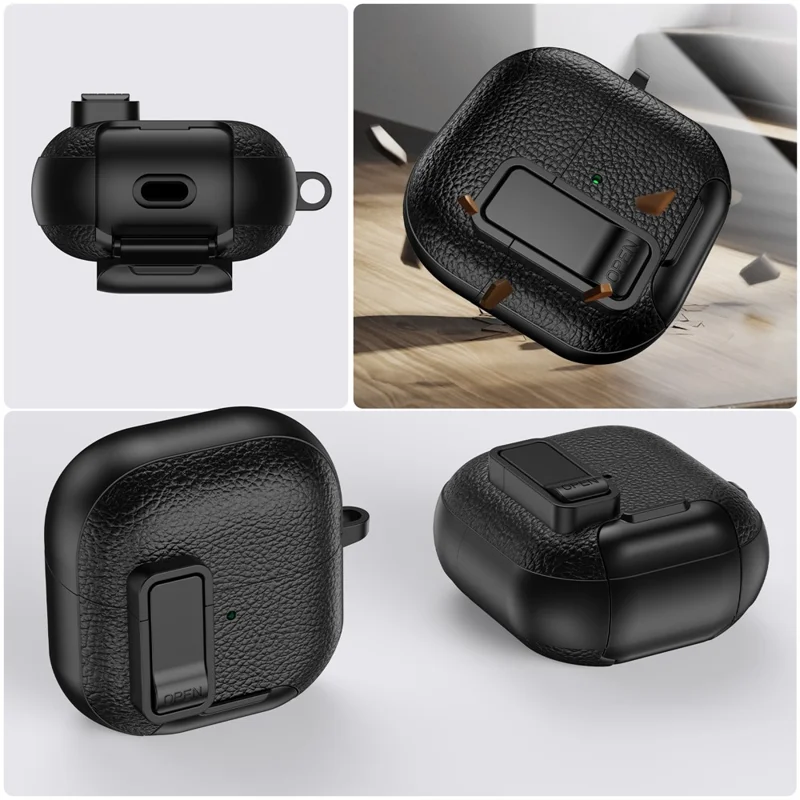 For Huawei FreeClip 2 Protective Case Leather Textured Lock Design Wireless Earbuds Cover with Phone Stand Function / Buckle - Dark Blue