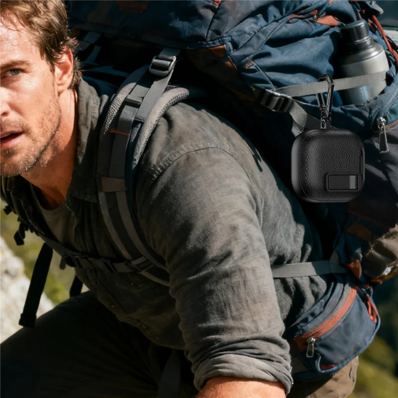 For Huawei FreeClip 2 Protective Case Leather Textured Lock Design Wireless Earbuds Cover with Phone Stand Function / Buckle - Dark Blue