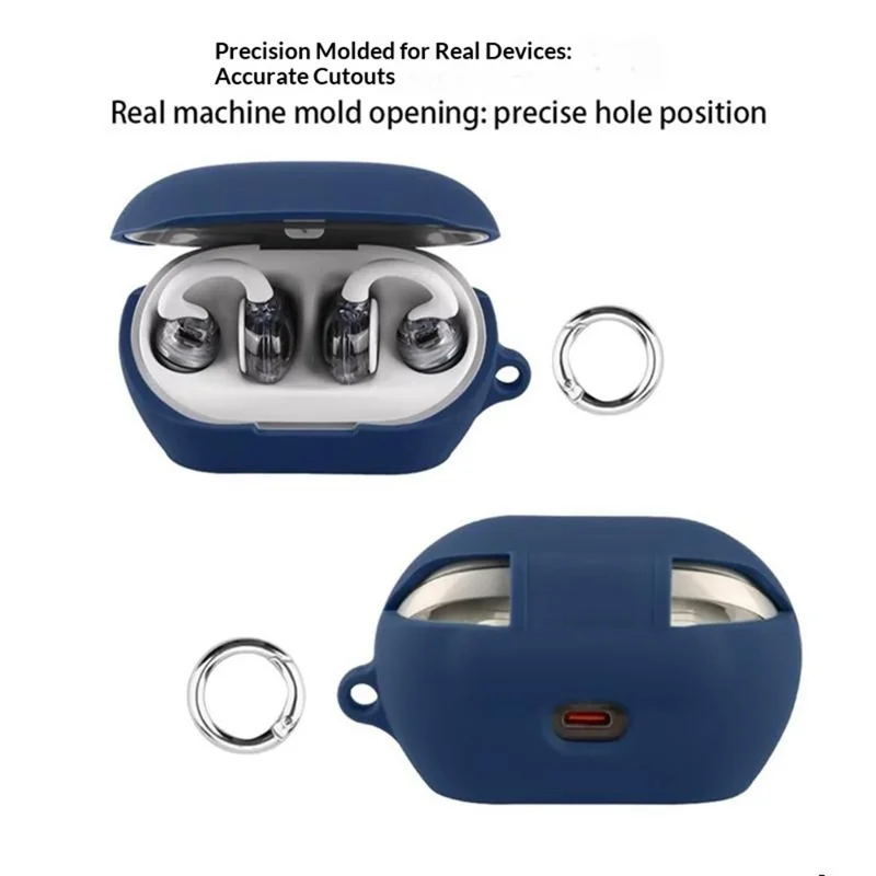 Étui en silicone pour JBL Soundgear Clips, housse de protection pour écouteurs sans fil avec attache anti-perte - Bleu foncé