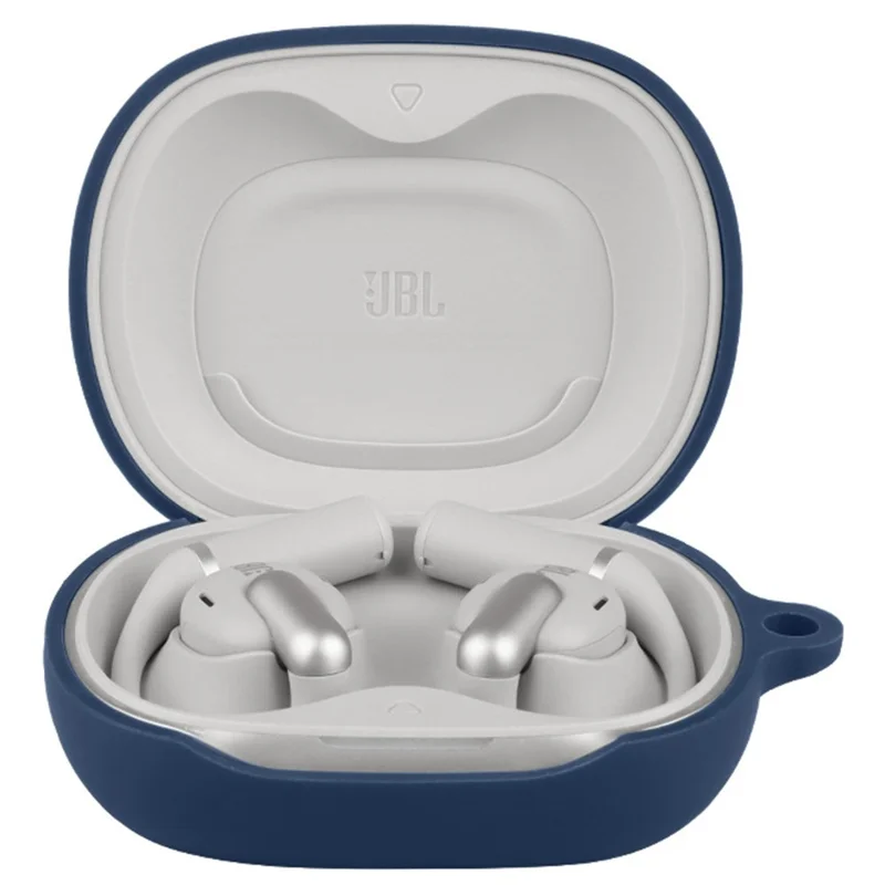 Custodia in silicone per JBL Sense Pro, cover protettiva per auricolari wireless con gancio anti-perso - Blu scuro
