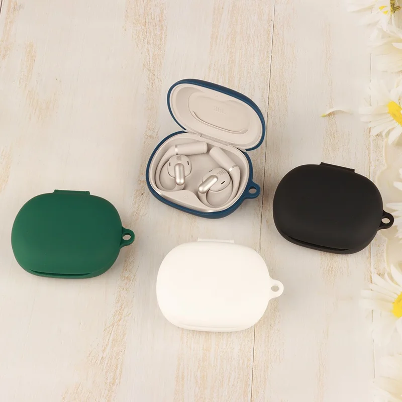 Custodia in silicone per JBL Sense Pro, cover protettiva per auricolari wireless con gancio anti-perso - Blu scuro