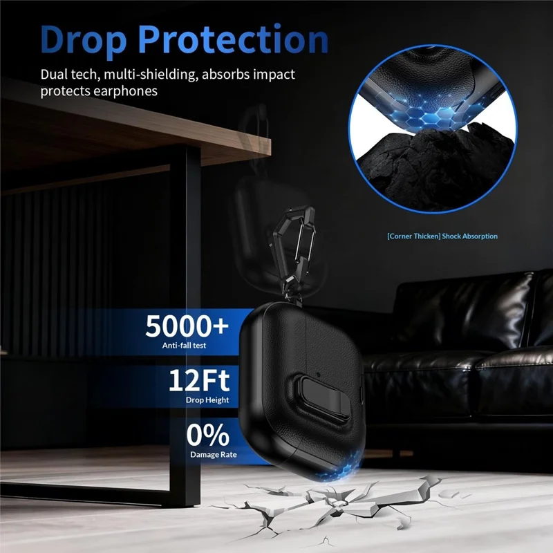 For Apple AirPods Pro Case with Stand Dual Color Texture TPU + PC Earphone Cover with Lock Buckle and Carabiner - Black