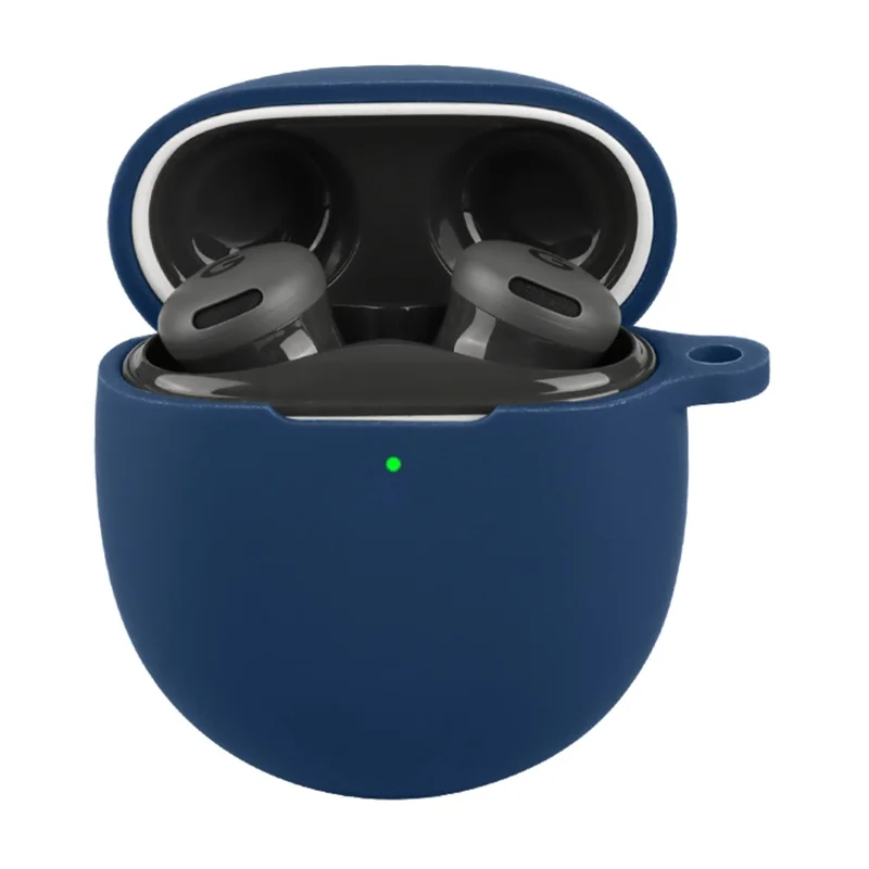 For Google Pixel Buds 2a Silicone Case Wireless Earbuds Protective Cover with Anti-Lost Buckle - Dark Blue