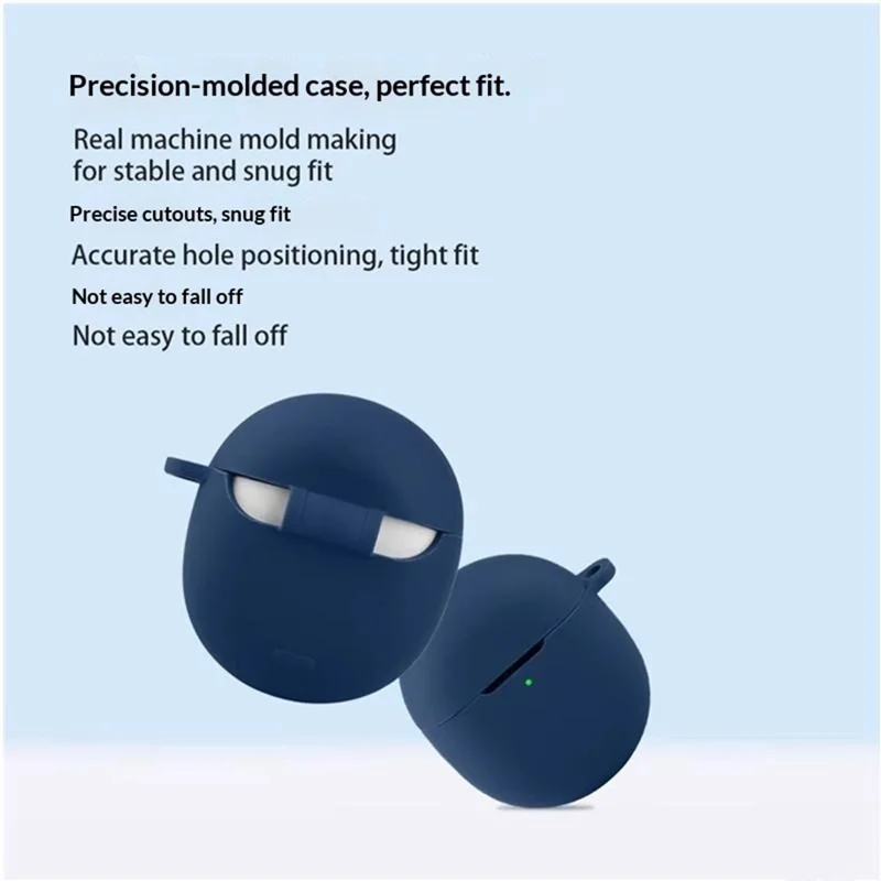 For Google Pixel Buds 2a Silicone Case Wireless Earbuds Protective Cover with Anti-Lost Buckle - Dark Blue