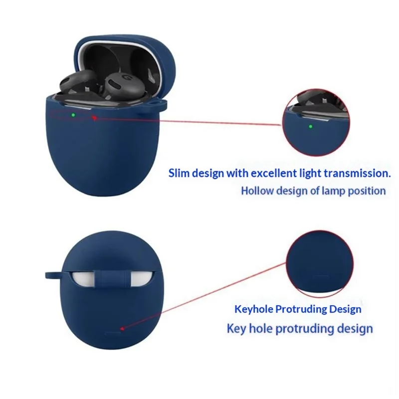 For Google Pixel Buds 2a Silicone Case Wireless Earbuds Protective Cover with Anti-Lost Buckle - Dark Blue