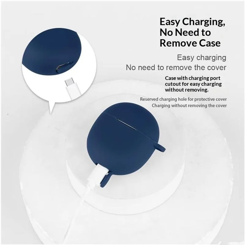 For Google Pixel Buds 2a Silicone Case Wireless Earbuds Protective Cover with Anti-Lost Buckle - Dark Blue