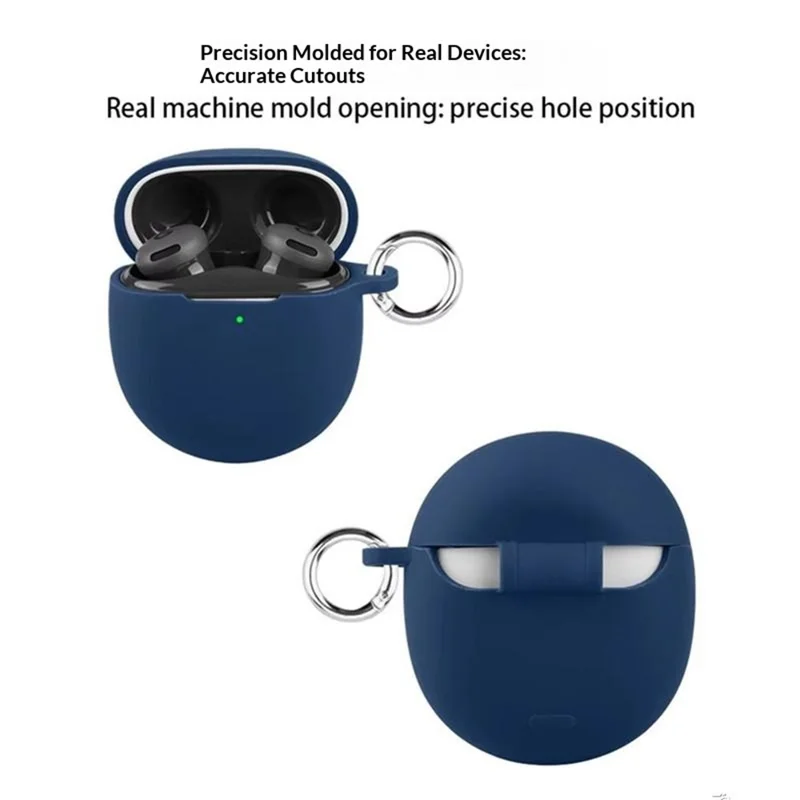 For Google Pixel Buds 2a Silicone Case Wireless Earbuds Protective Cover with Anti-Lost Buckle - Dark Blue