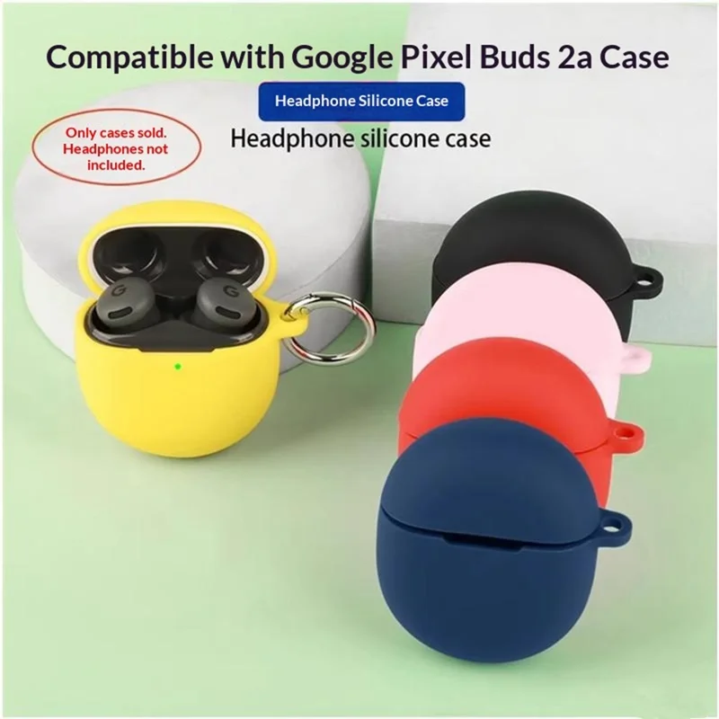 For Google Pixel Buds 2a Silicone Case Wireless Earbuds Protective Cover with Anti-Lost Buckle - Dark Blue