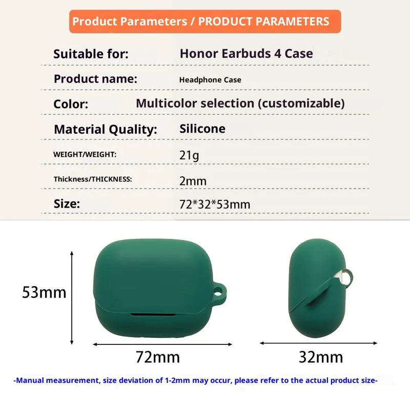 For Honor Earbuds 4 Silicone Case Wireless Earbuds Protective Cover with Anti-Lost Buckle - Blackish Green