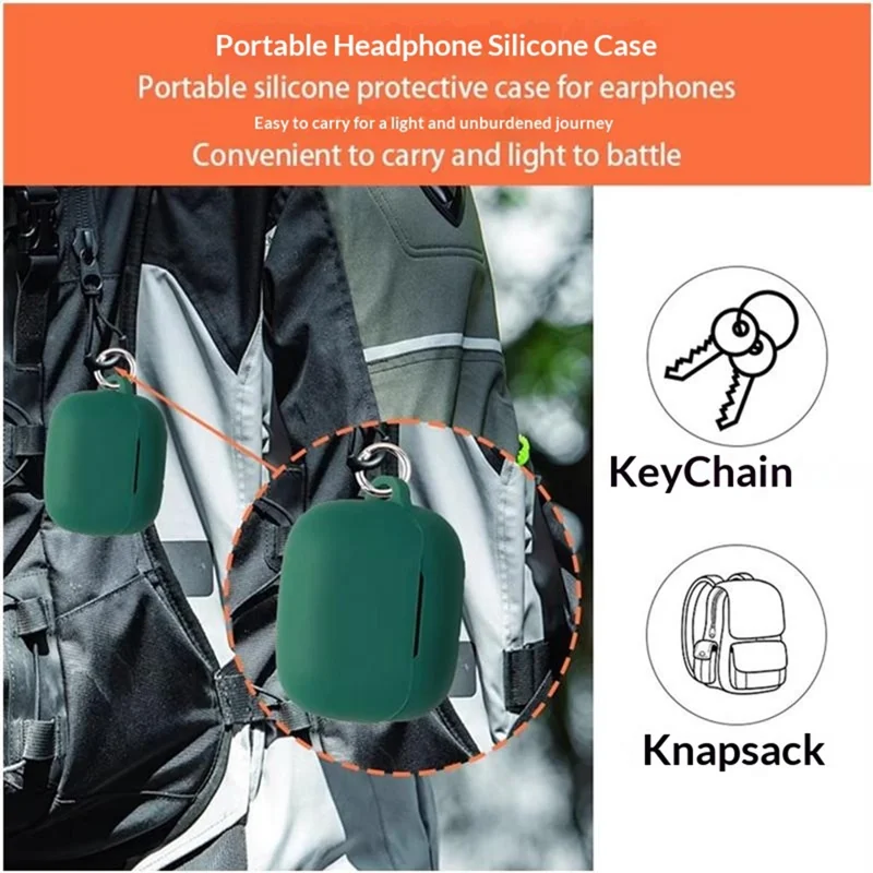 For Honor Earbuds 4 Silicone Case Wireless Earbuds Protective Cover with Anti-Lost Buckle - Blackish Green