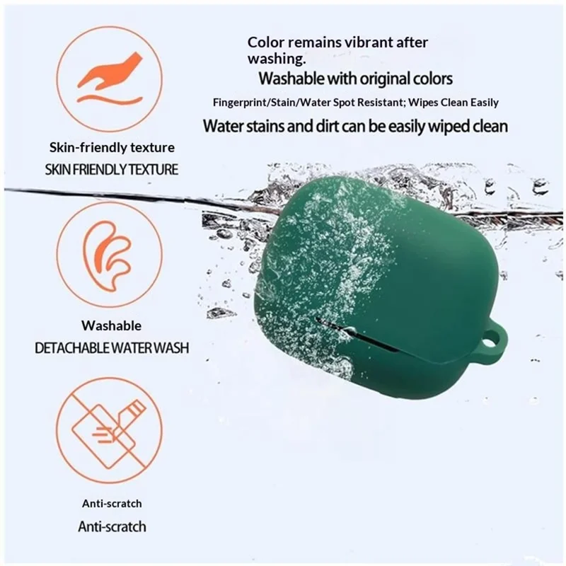 For Honor Earbuds 4 Silicone Case Wireless Earbuds Protective Cover with Anti-Lost Buckle - Blackish Green