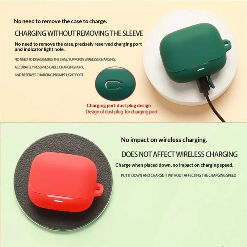 For Honor Earbuds 4 Silicone Case Wireless Earbuds Protective Cover with Anti-Lost Buckle - Blackish Green