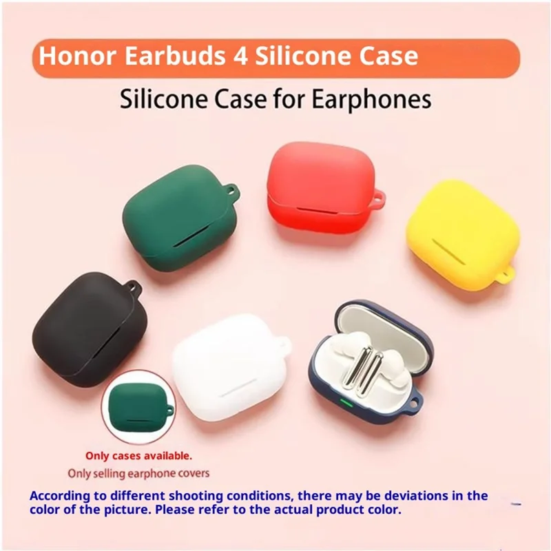 For Honor Earbuds 4 Silicone Case Wireless Earbuds Protective Cover with Anti-Lost Buckle - Blackish Green