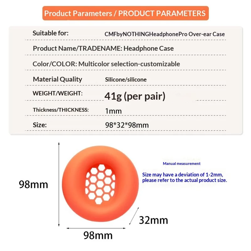 1 Paio di Custodie in Silicone per CMF by Nothing Headphone Pro Copertura Protettiva - Arancione