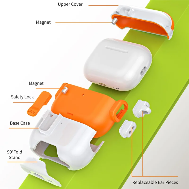 For AirPods Pro 3 Case with Phone Stand Function TPU PC TWS Earbuds Protective Cover - Orange