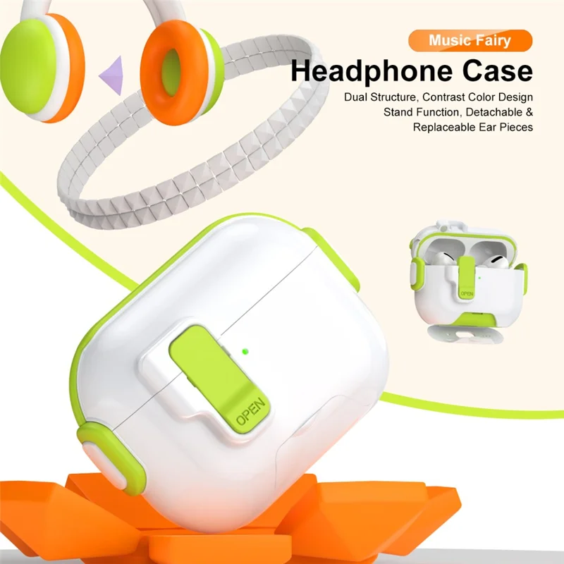 For AirPods Pro 2 Case with Phone Stand Function TPU PC TWS Earbuds Protective Cover - Orange