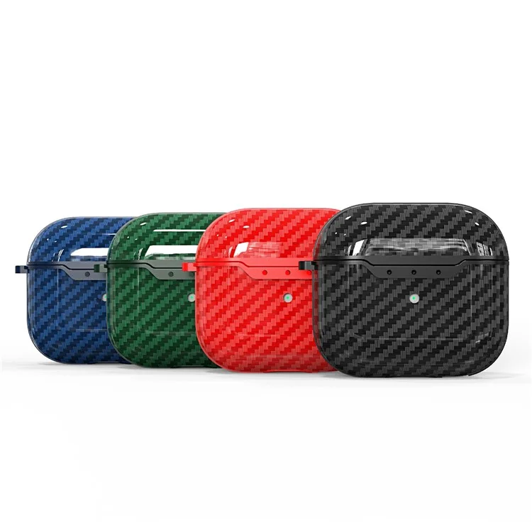 Carbon Fiber Soft TPU Stoßfestes Gehäuse Kopfhörer-Abdeckung mit Anti-Lost-Karabiner für AirPods 3 - Schwarz