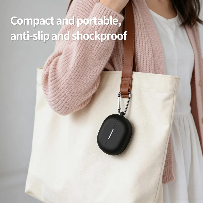 For Huawei FreeBuds Pro 5 Silicone Case Wireless Earphone Anti-Scratch Protective Cover with Carabiner - Black