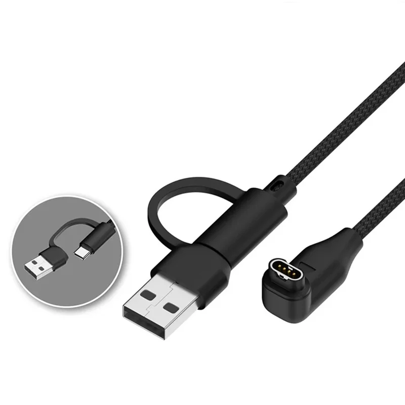 Cavo adattatore USB 2 in 1 portatile / Cavo di ricarica rapida intrecciato per smartwatch Garmin - Angolato