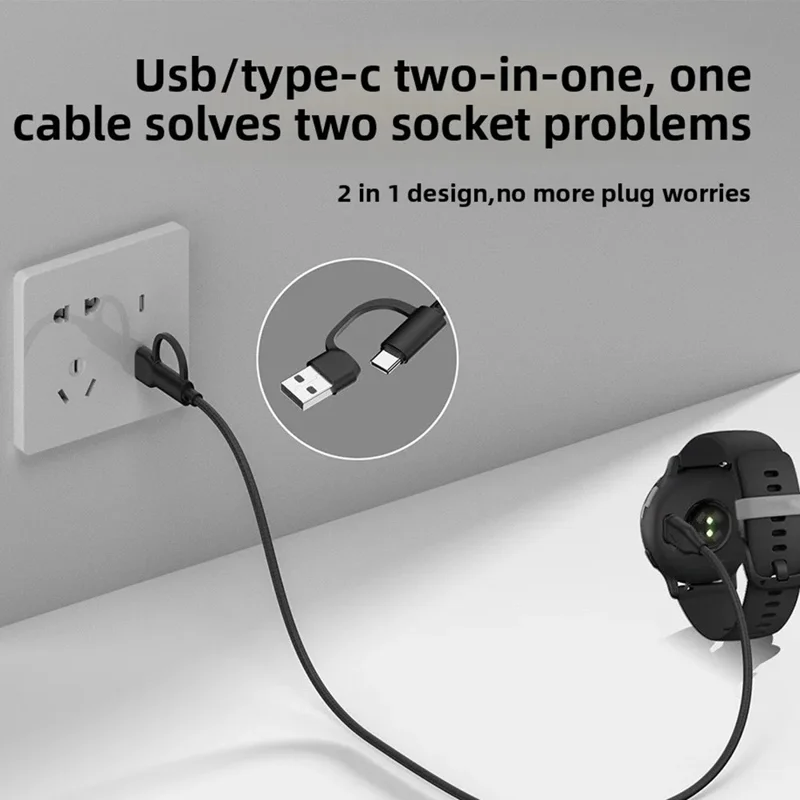 Cavo adattatore USB 2 in 1 portatile / Cavo di ricarica rapida intrecciato per smartwatch Garmin - Angolato