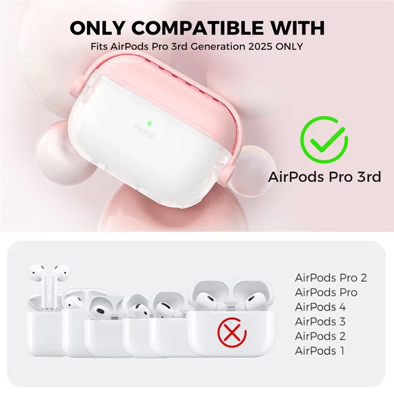 AHASTYLE WG174 For AirPods Pro 3 Silicone Earphone Case Transparent Separable Protective Cover - Pink