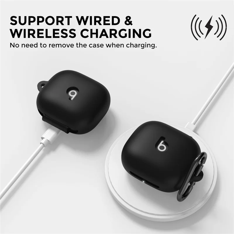 AHASTYLE WG189 For Beats Powerbeats Fit (2025) Silicone Case Integrated Earphone Protective Cover with Carabiner - Black