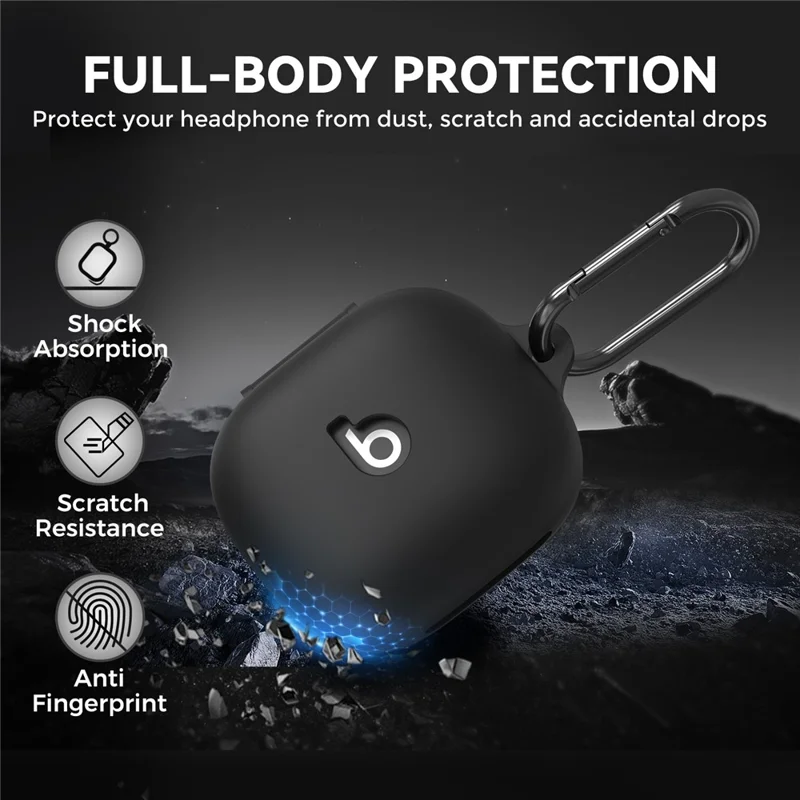 AHASTYLE WG189 For Beats Powerbeats Fit (2025) Silicone Case Integrated Earphone Protective Cover with Carabiner - Black