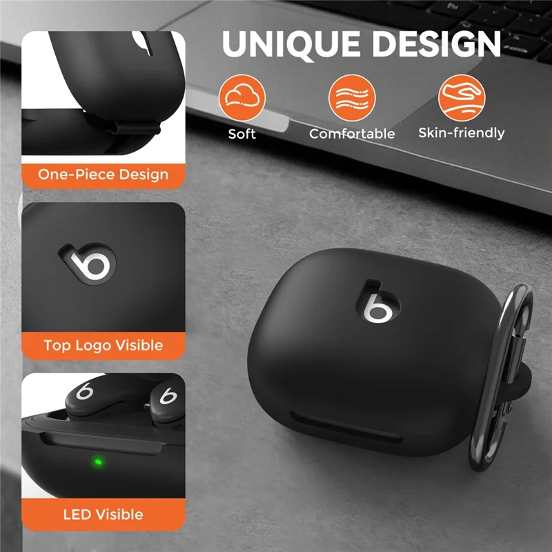 AHASTYLE WG189 For Beats Powerbeats Fit (2025) Silicone Case Integrated Earphone Protective Cover with Carabiner - Black