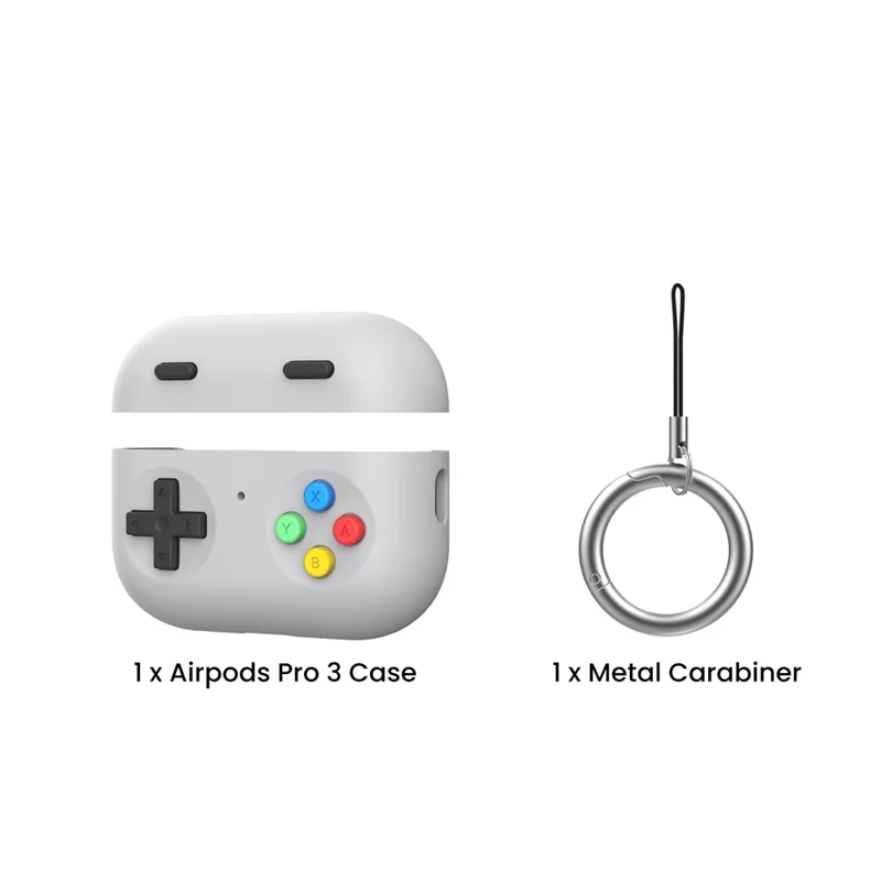 AHASTYLE DD13 pour AirPods Pro 3 Étui en Silicone Design Contrôleur de Jeu Couvercle de Protection Séparé avec Crochet - Gris