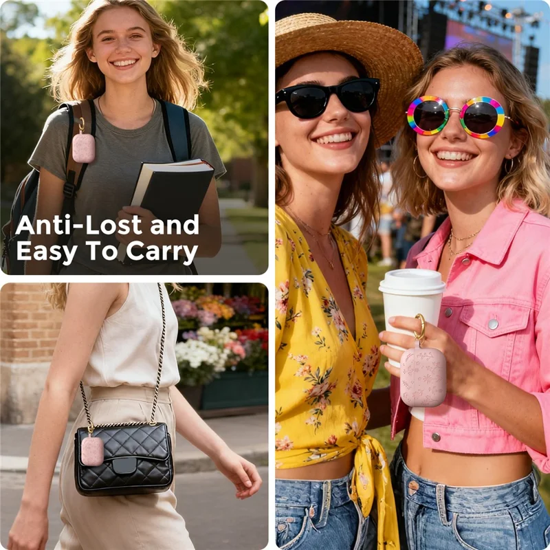 AHASTYLE WG186 For AirPods Pro 3 Embossed Floral Pattern Silicone Case Protective Cover with Hook - Pink