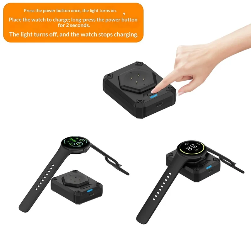 Uhren-Ladestation für Google Pixel Watch 3 45mm 41mm / Watch 2 / Fitbit Versa 4 / 3 Magnetisches Powerbank – Schwarz