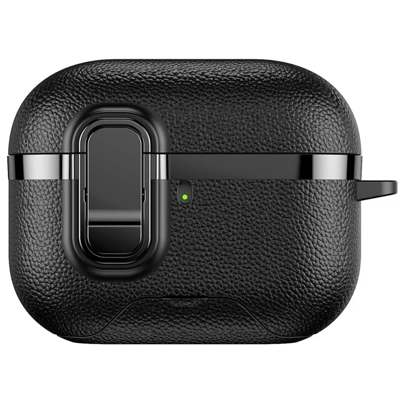غطاء لـ AirPods Pro قابل للطي مع حامل وملمس قشرة تفاحية مطلية كهربائياً وغطاء من مادة TPU وPC مع مفتاح / مشبك معدني - أسود